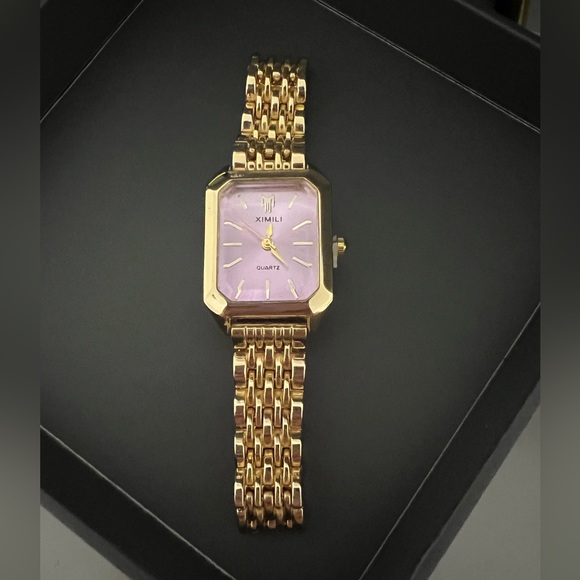 clarine Accessories - Ximili Gold-Tone Bracelet Watch with Pink Dial